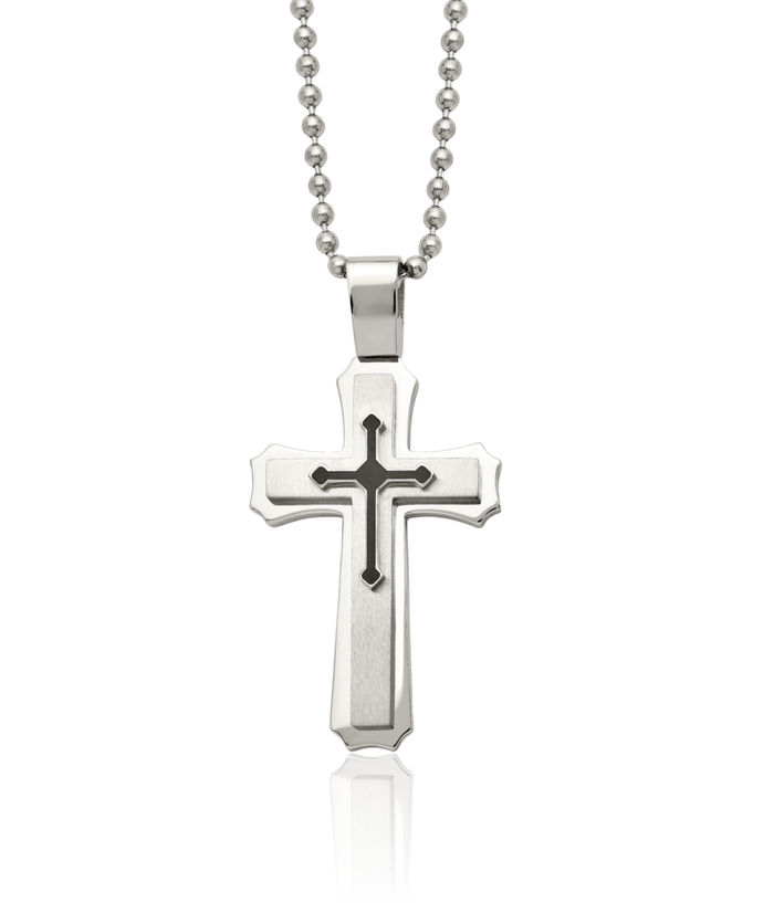 Stainless Steel Black Rubber Holy Cross Necklace Religious Pendant Jesus Christ Charm Ball Link Chain