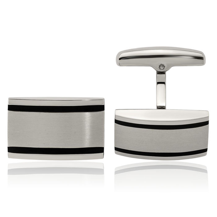 Stainless Steel Black Rubber Cufflinks French Tuxedo Shirt Cuff Links Set for Men