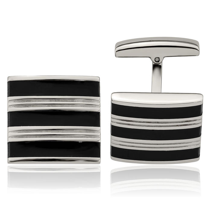 Stainless Steel Black Rubber Cufflinks French Tuxedo Shirt Cuff Links Set for Men