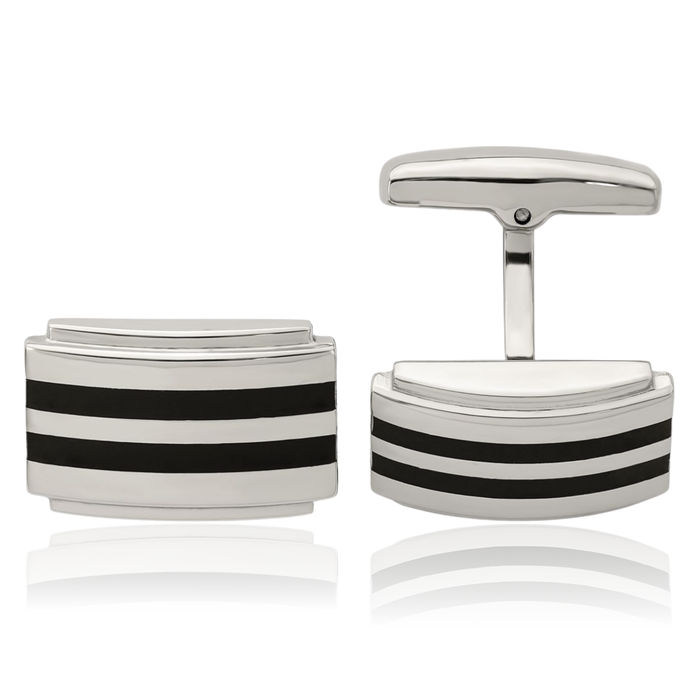 Stainless Steel Black Rubber Cufflinks French Tuxedo Shirt Cuff Links Set for Men