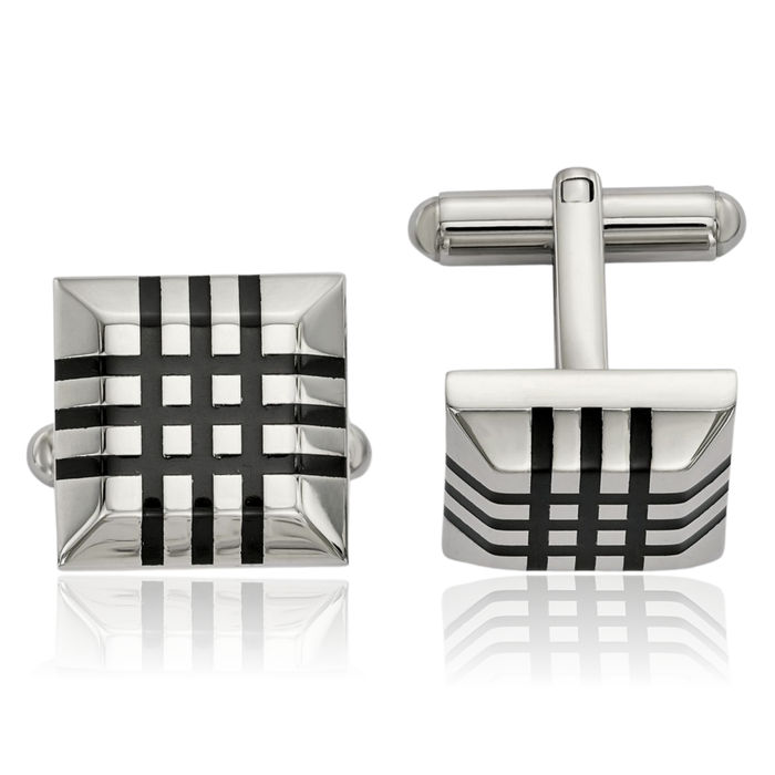 Stainless Steel Black Rubber Cufflinks French Tuxedo Shirt Cuff Links Set for Men