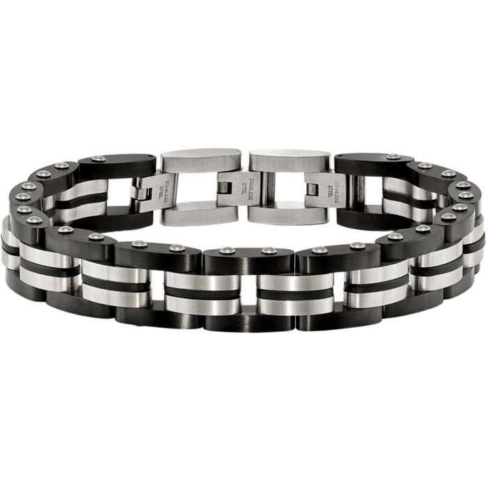 Stainless Steel Black Rubber Edges Chain Bracelet