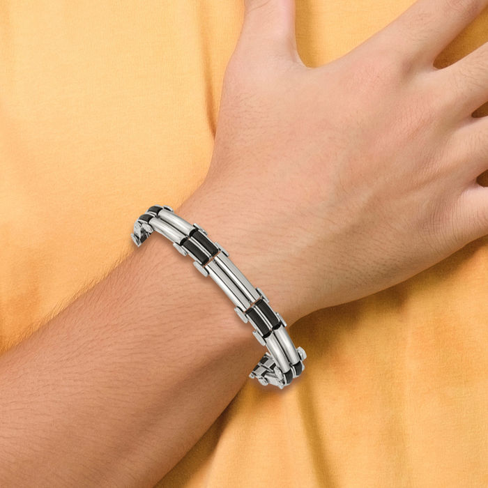 Stainless Steel Black Rubber Chain Bracelet