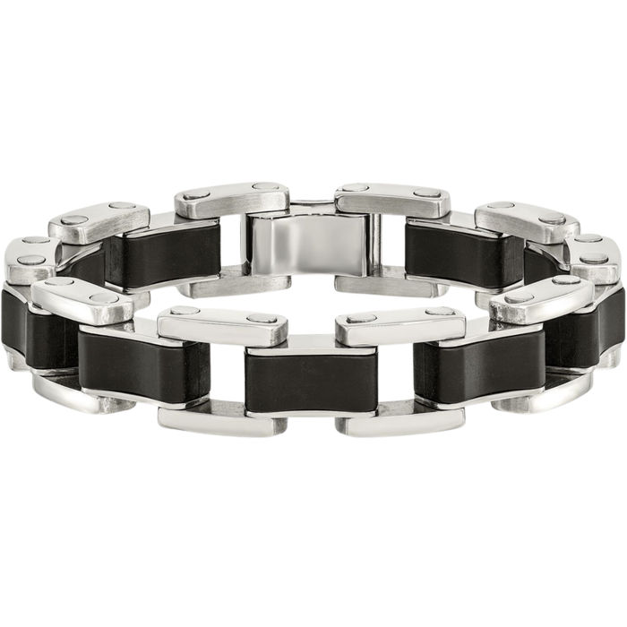 Stainless Steel Black Rubber Link Chain Bracelet