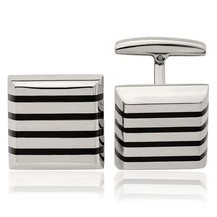 Stainless Steel Black Rubber Square Cufflinks French Tuxedo Shirt Cuff Links Set for Men