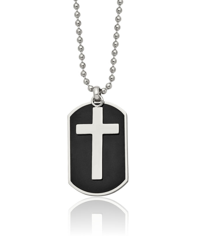 Stainless Steel Black Set Holy Cross Dog Tag Necklace Religious Pendant Jesus Christ Charm Ball Link Chain