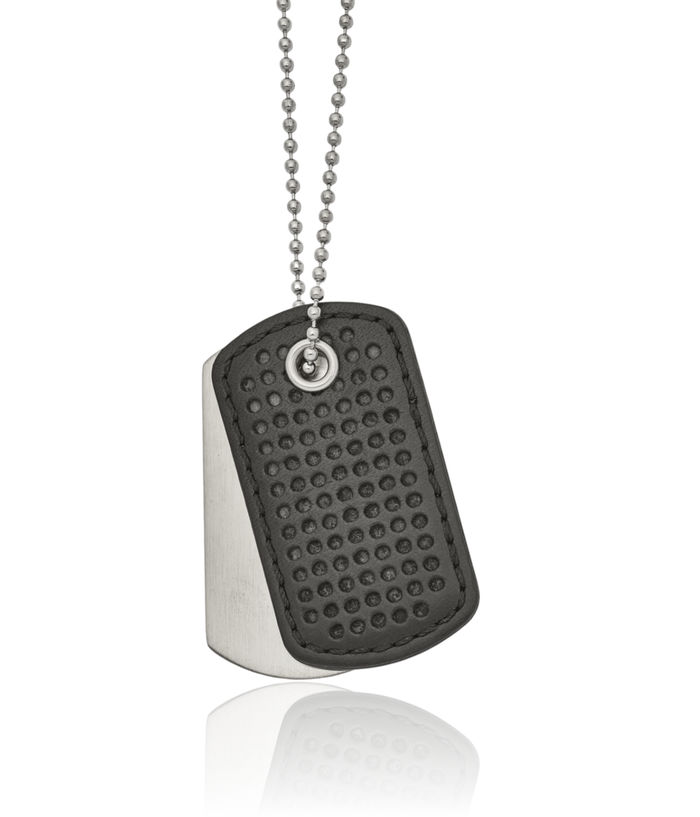 Stainless Steel Black Set Dog Tags Ball Chain Leather Necklace