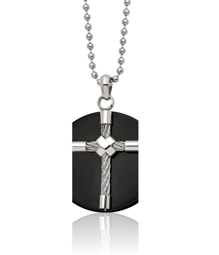 Stainless Steel Black Wire Holy Cross Dog Tag Necklace Religious Pendant Jesus Christ Charm Ball Link Chain