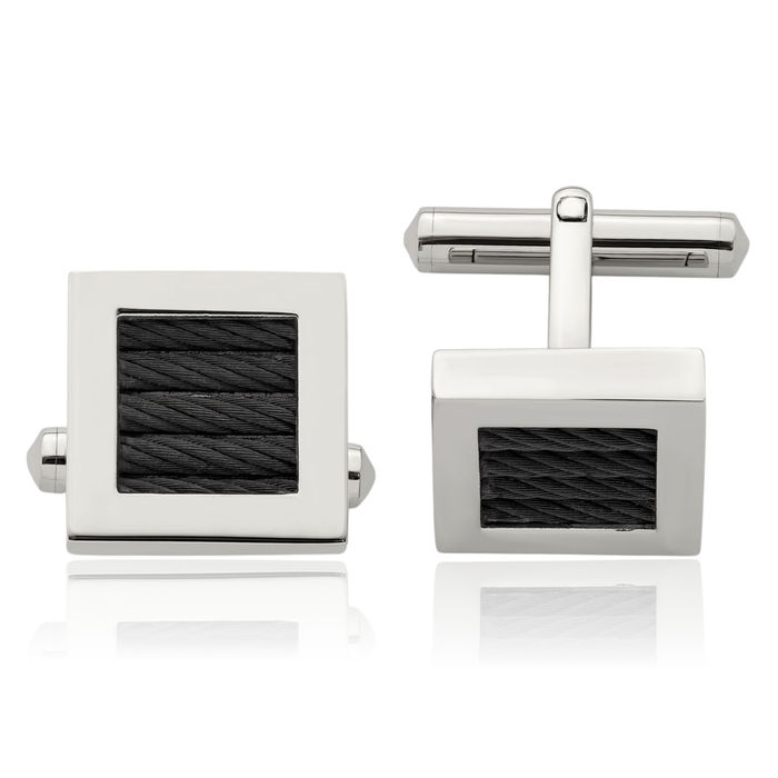 Stainless Steel Black Wire Square Cufflinks French Tuxedo Shirt Cuff Links Set for Men