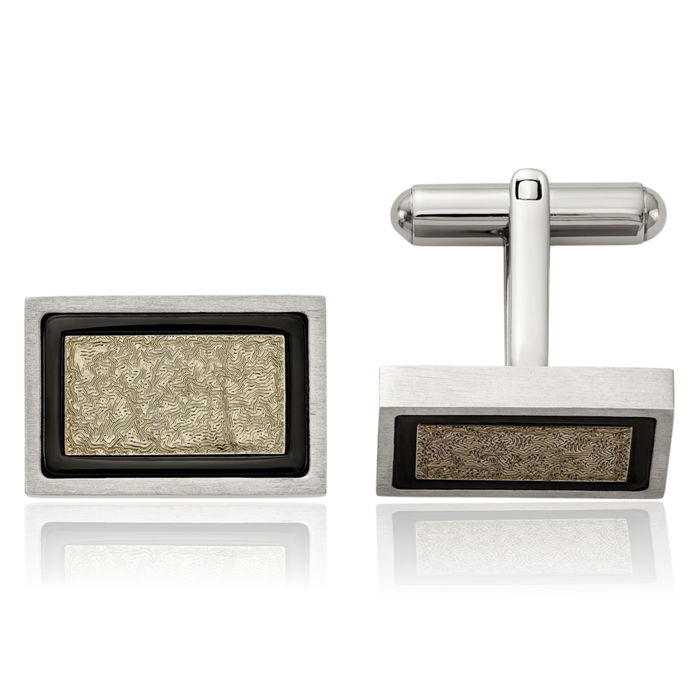 Stainless Steel Black Yellow Cufflinks French Tuxedo Shirt Cuff Links Set for Men