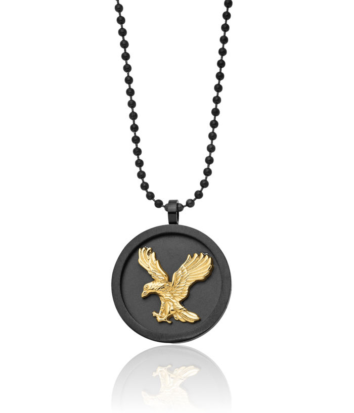 Stainless Steel Black Yellow Eagle Disk Necklace American Hawk Bird Head Pendant Symbol of Strength Freedom Charm Ball Chain