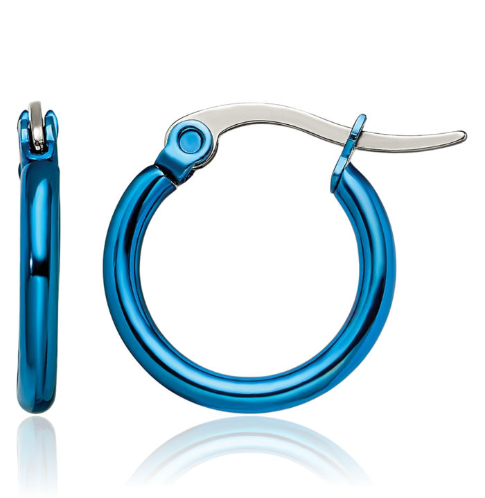 Stainless Steel Blue 15.5mm 2mm Small Hoop Earrings
