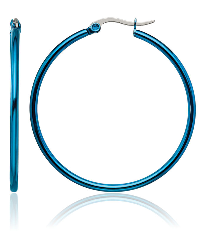 Stainless Steel Blue 42mm 2mm Large Hoop Earrings