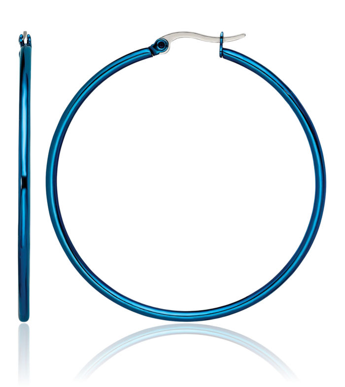 Stainless Steel Blue 49.5mm 2mm Large Hoop Earrings