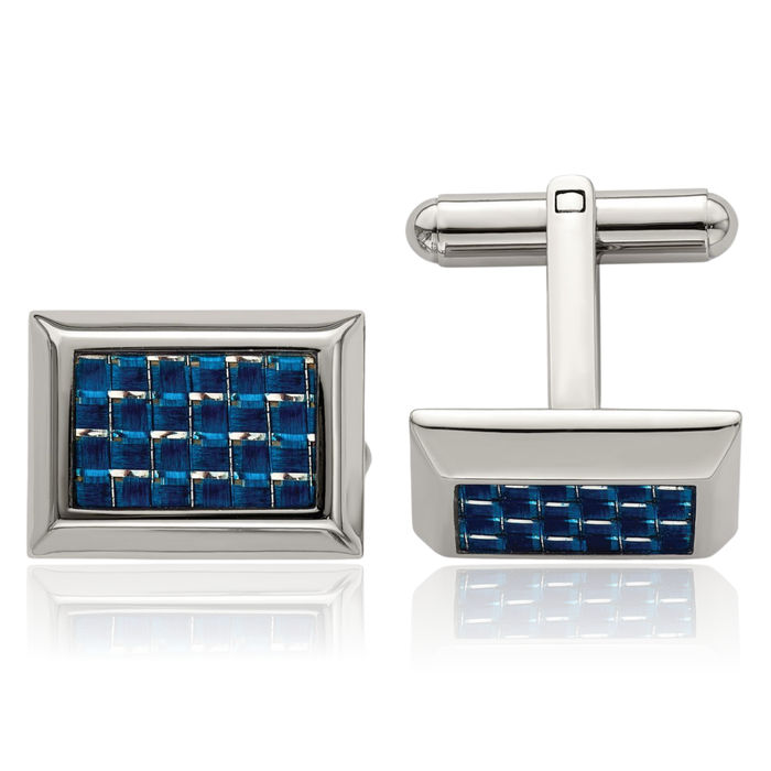 Stainless Steel Blue Carbon Fiber Cufflinks French Tuxedo Shirt Cuff Links Set for Men