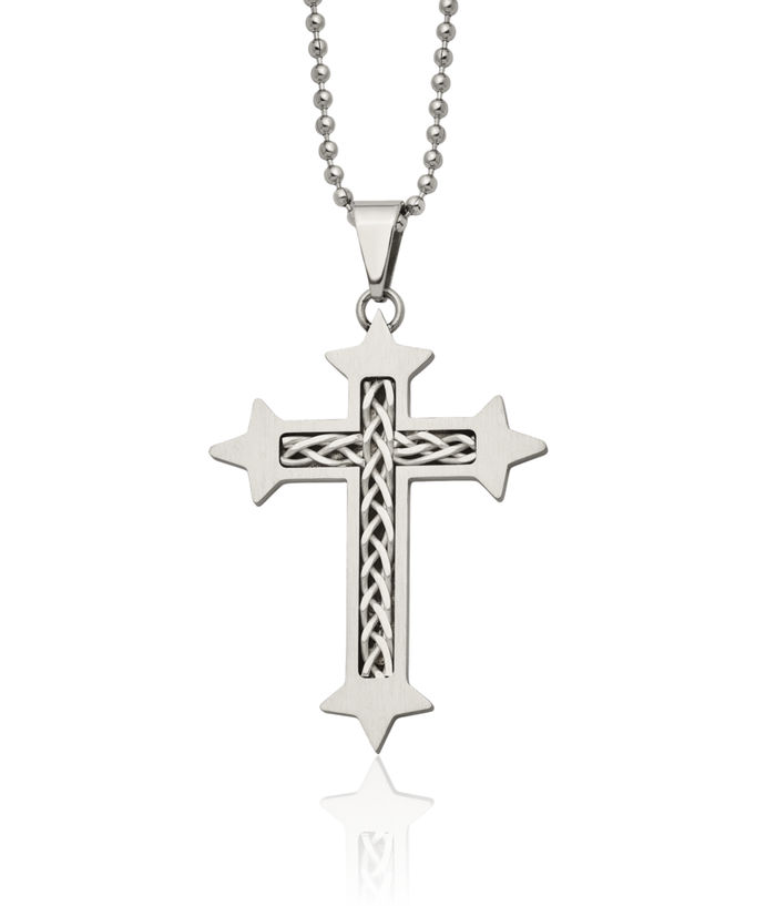 Stainless Steel Braided 925 Sterling Silver Holy Cross Necklace Religious Pendant Jesus Christ Charm Ball Link Chain