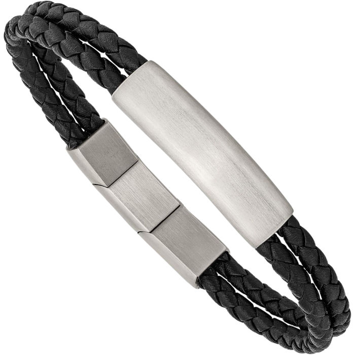 Stainless Steel Braided Black Multi Strand Extenstion Chain Leather Bracelet