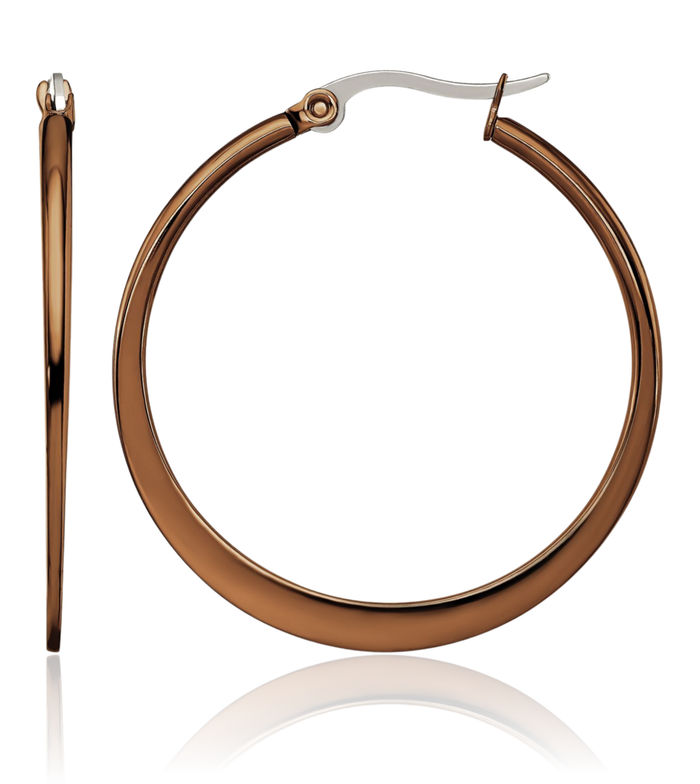 Stainless Steel Brown 34mm Tapered Medium Hoop Earrings