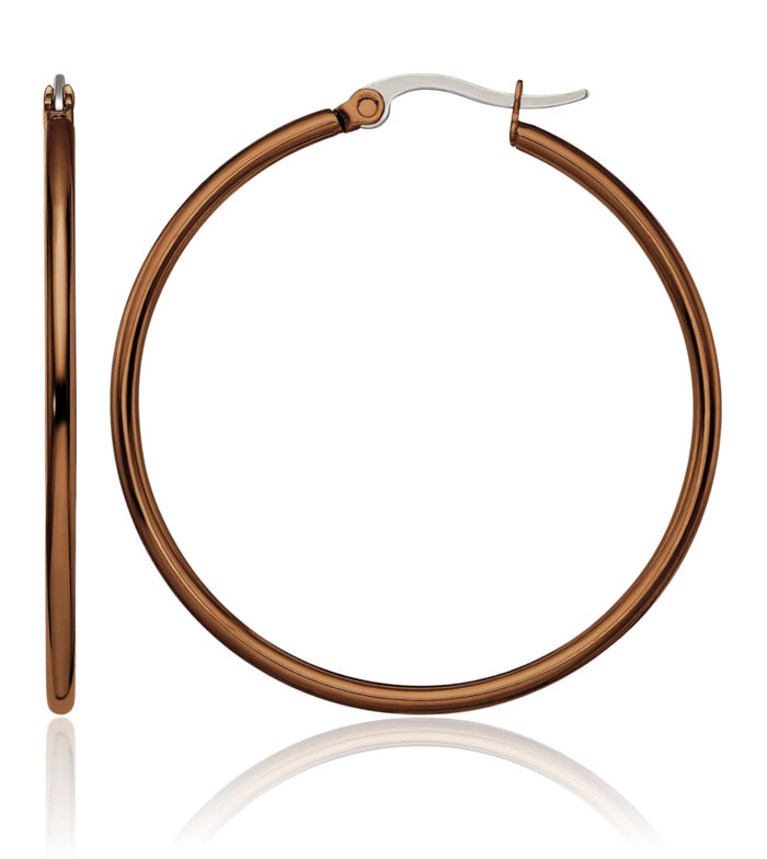 Stainless Steel Brown 40mm 2mm Large Hoop Earrings