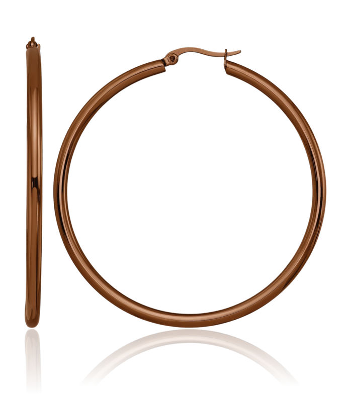 Stainless Steel Brown 47mm 3mm Large Hoop Earrings