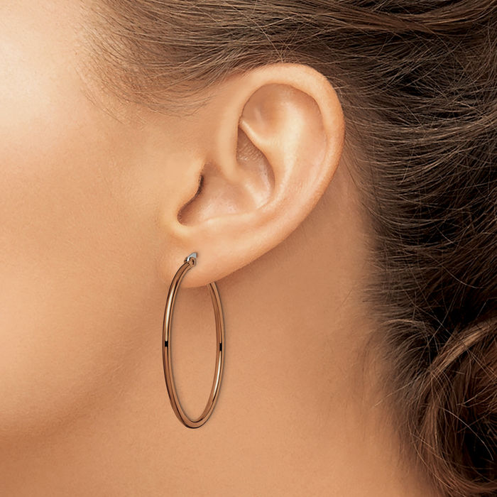 Stainless Steel Brown 40mm 2mm Large Hoop Earrings