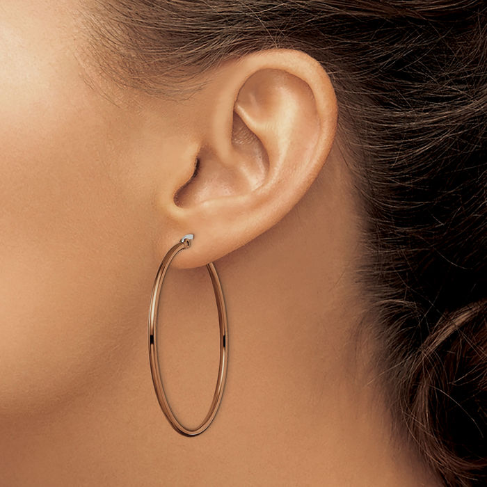 Stainless Steel Brown 48mm 2mm Large Hoop Earrings