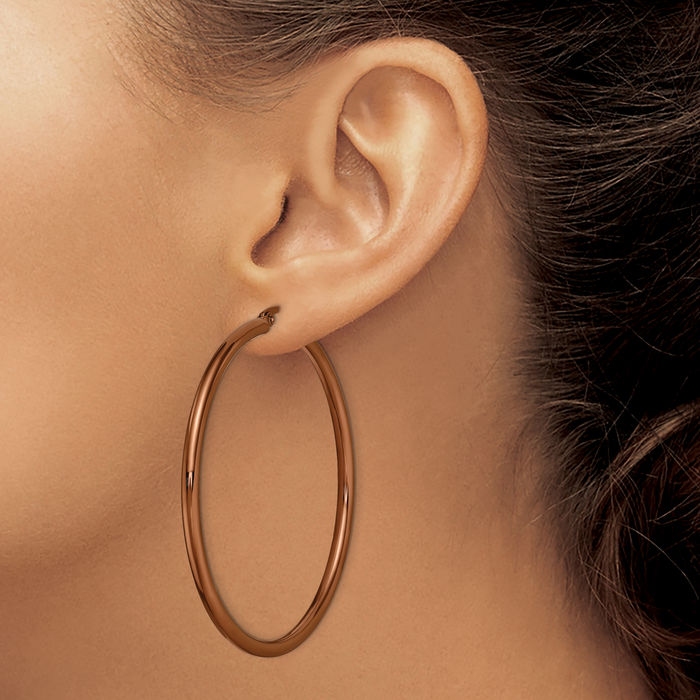 Stainless Steel Brown 47mm 3mm Large Hoop Earrings