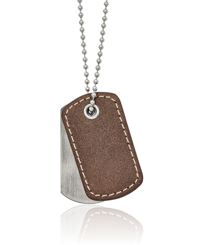 Stainless Steel Vintage Brown Set Dog Tags Ball Chain Leather Necklace