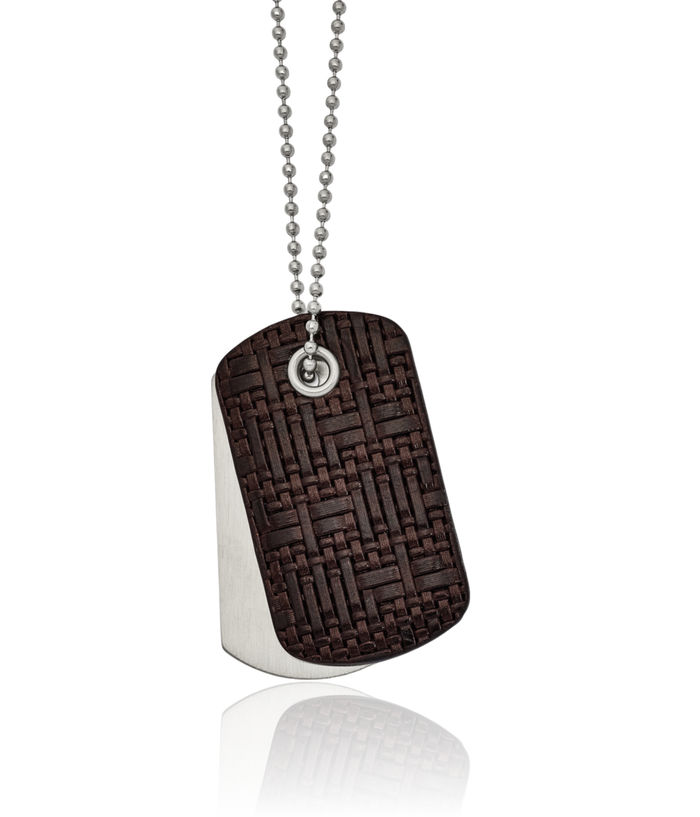 Stainless Steel Brown Woven Set Dog Tags Ball Chain Leather Necklace
