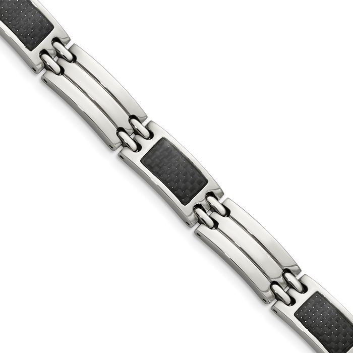 Stainless Steel Black Carbon Fiber Link Chain Bracelet