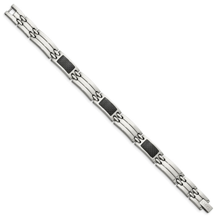 Stainless Steel Black Carbon Fiber Link Chain Bracelet