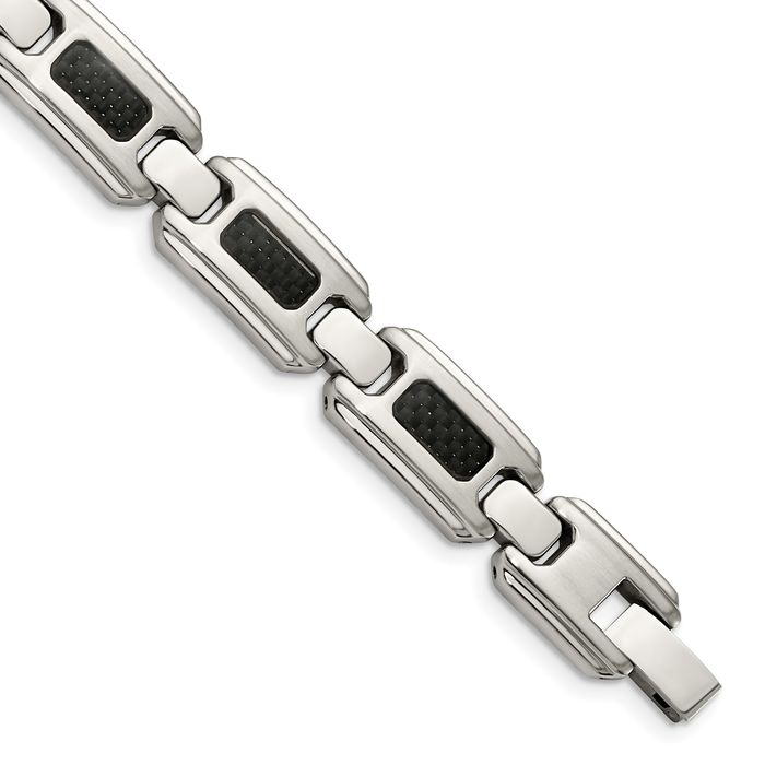 Stainless Steel Black Carbon Fiber Link Chain Bracelet