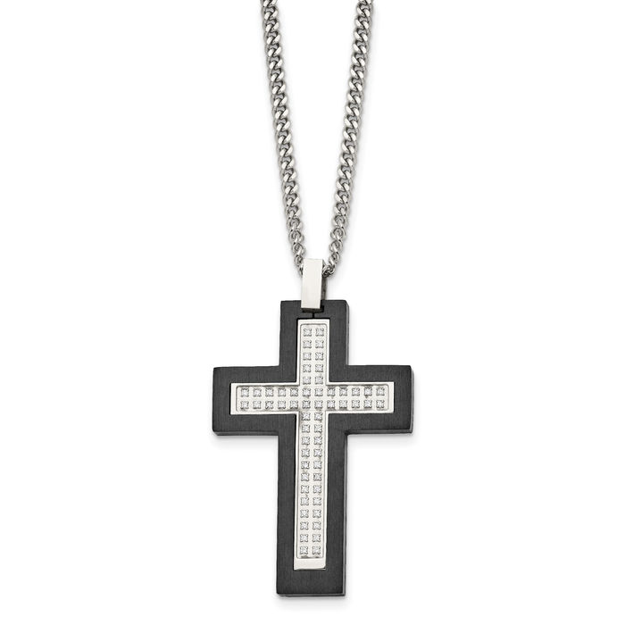 Stainless Steel Black Edges CZ Cross Necklace | eBay