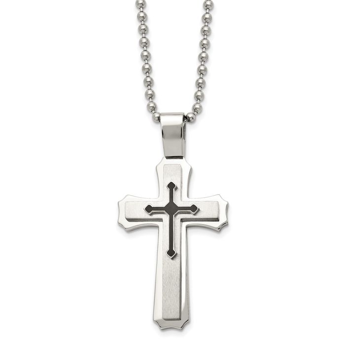 Stainless Steel Black Rubber Cross Necklace - Picture 6 of 11