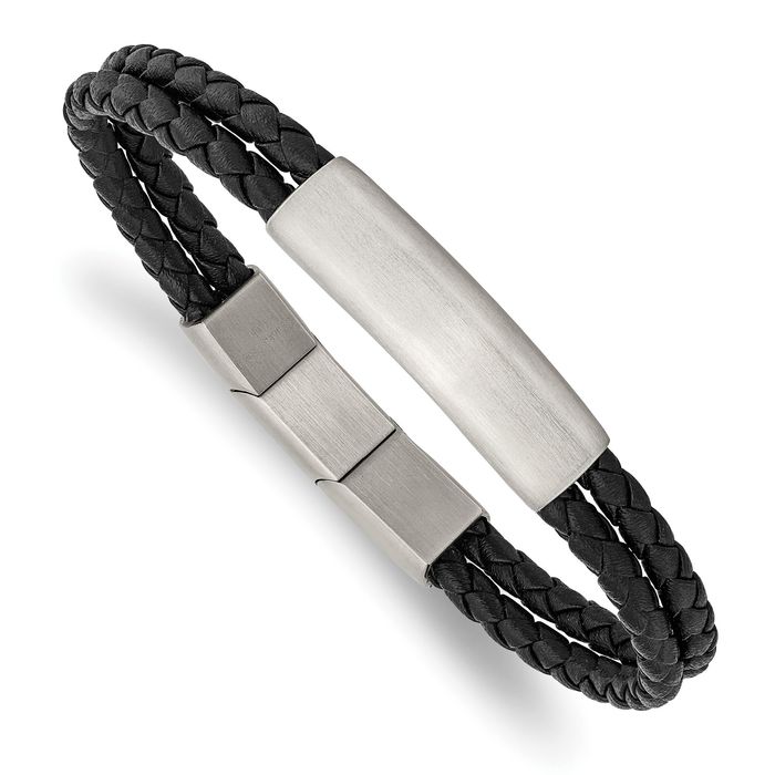 Stainless Steel Braided Black Multi Strand Extenstion Chain Leather Bracelet - Picture 9 of 12