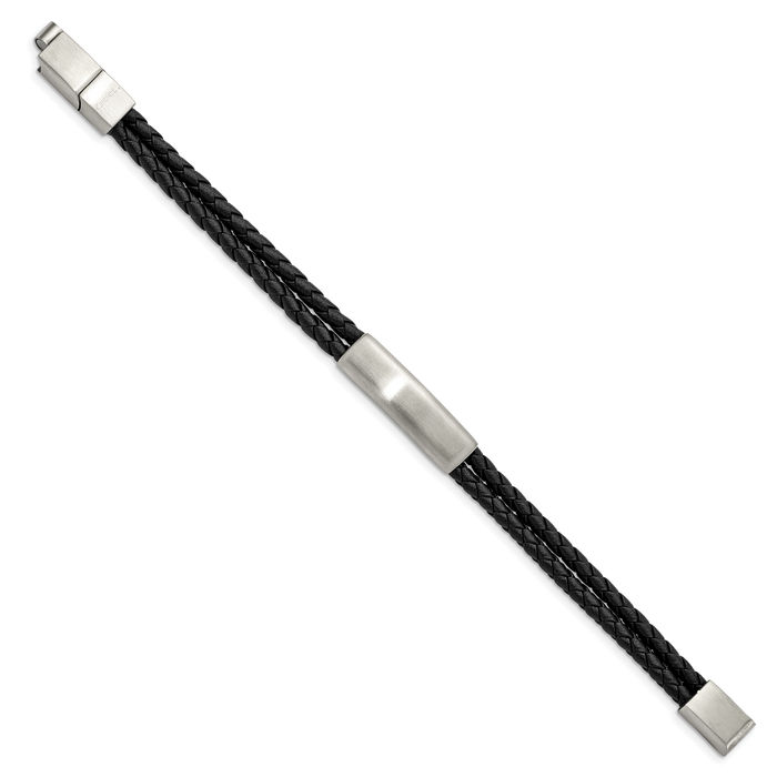 Stainless Steel Braided Black Multi Strand Extenstion Chain Leather Bracelet - Picture 11 of 12