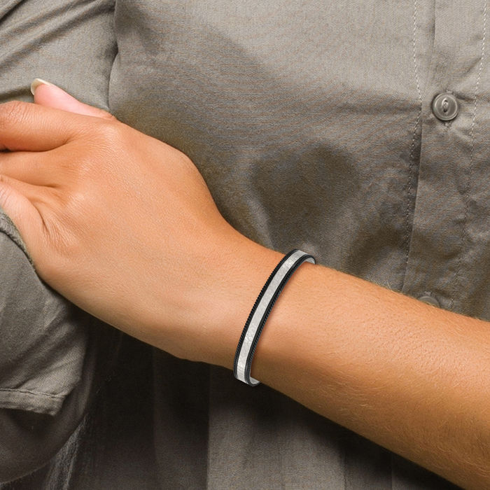 Stainless Steel Hammered Black Wire Edge Cuff Bracelet