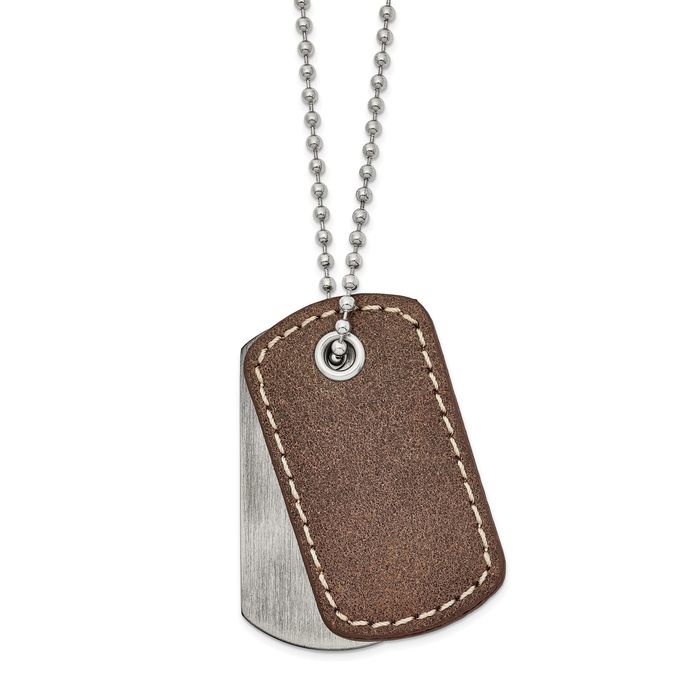Stainless Steel Brown Set Dog Tags Ball Chain Leather Necklace eBay