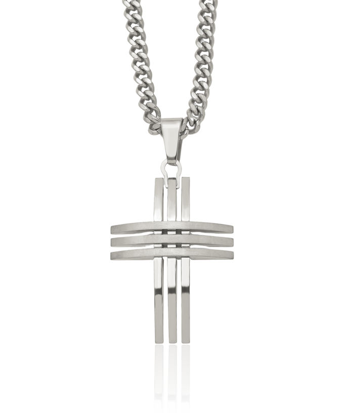 Stainless Steel Holy Cross Necklace Religious Pendant Jesus Christ Charm Curb Link Chain