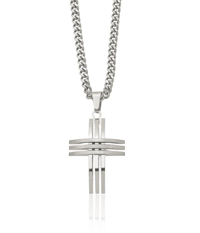 Stainless Steel Holy Cross Necklace Religious Pendant Jesus Christ Charm Curb Link Chain