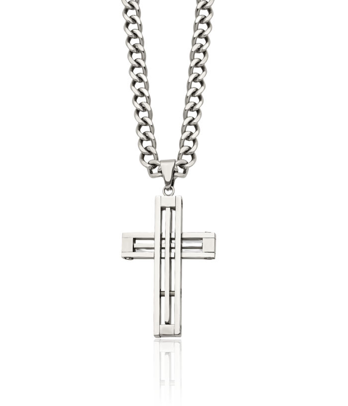 Stainless Steel Holy Cross Necklace Religious Pendant Jesus Christ Charm Curb Link Chain