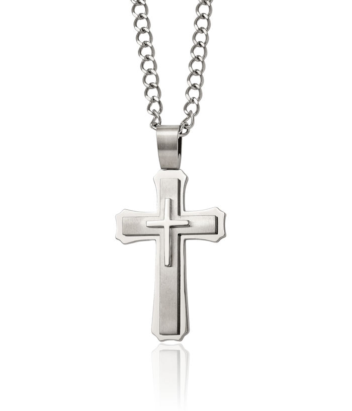 Stainless Steel Holy Cross Necklace Religious Pendant Jesus Christ Charm Curb Link Chain