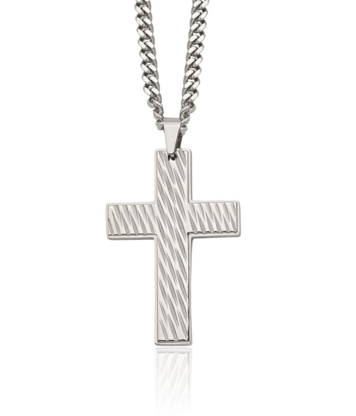 Stainless Steel Holy Cross Necklace Religious Pendant Jesus Christ Charm Curb Link Chain