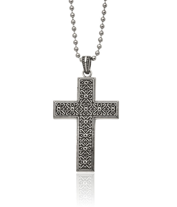 Stainless Steel Vintage Holy Cross Necklace Religious Pendant Jesus Christ Charm Ball Link Chain