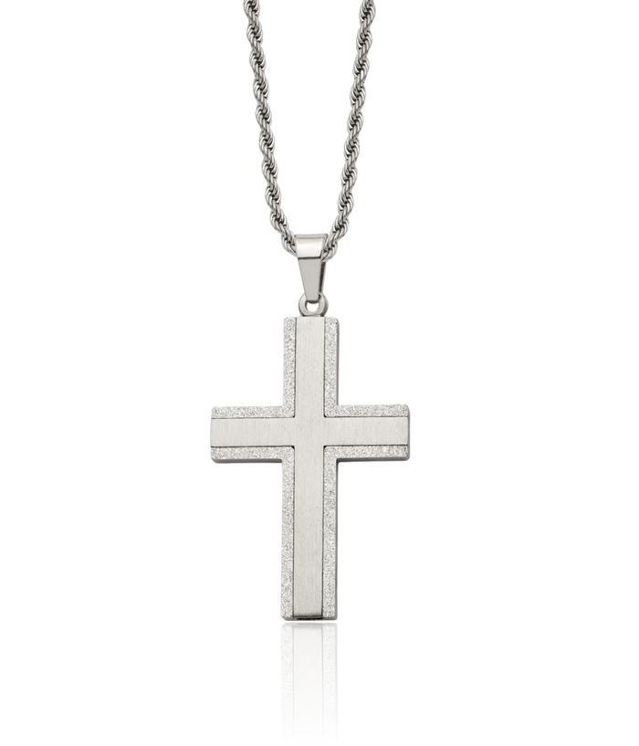 Stainless Steel Holy Cross Pendant Rope Chain Twisted Link Necklace