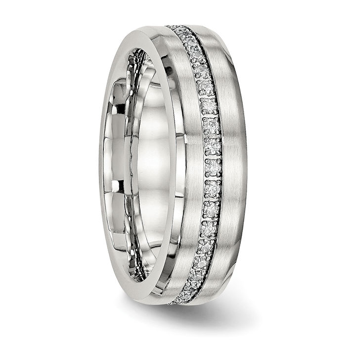 Stainless Steel Cubic Zirconia CZ 6.5mm Wedding Band Ring