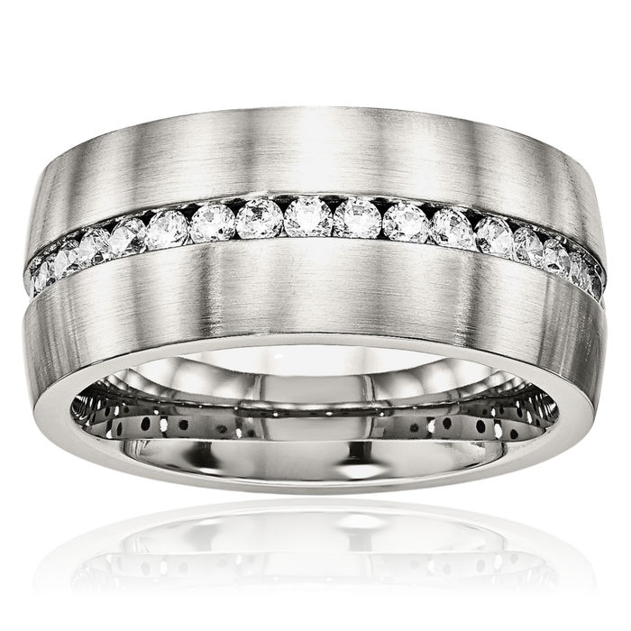 Stainless Steel Cubic Zirconia CZ 10mm Wedding Band Ring