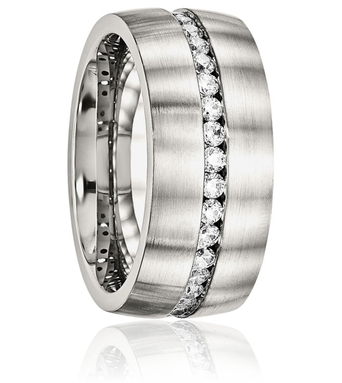 Stainless Steel Cubic Zirconia CZ 10mm Wedding Band Ring