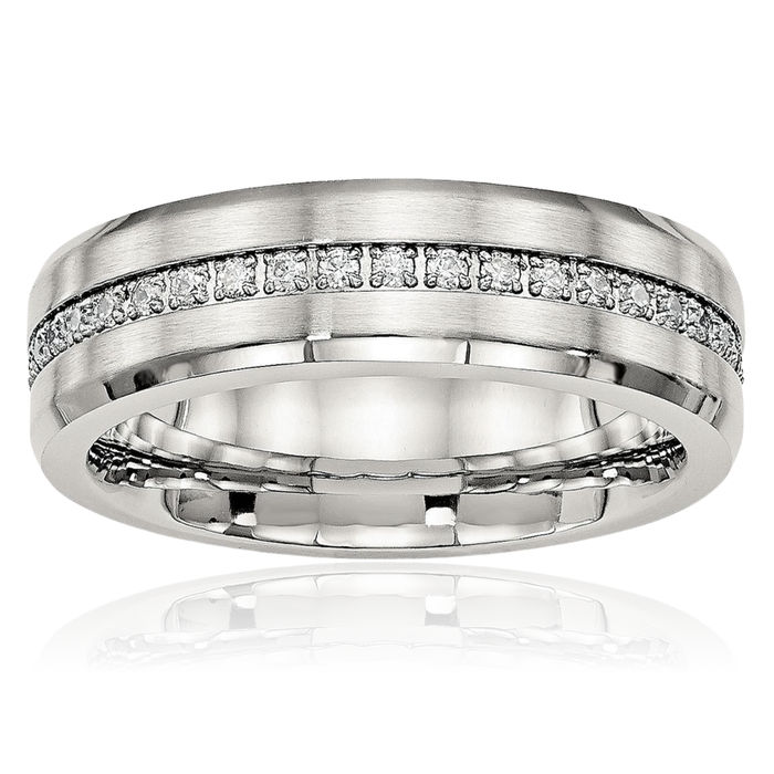 Stainless Steel Cubic Zirconia CZ 6.5mm Wedding Band Ring