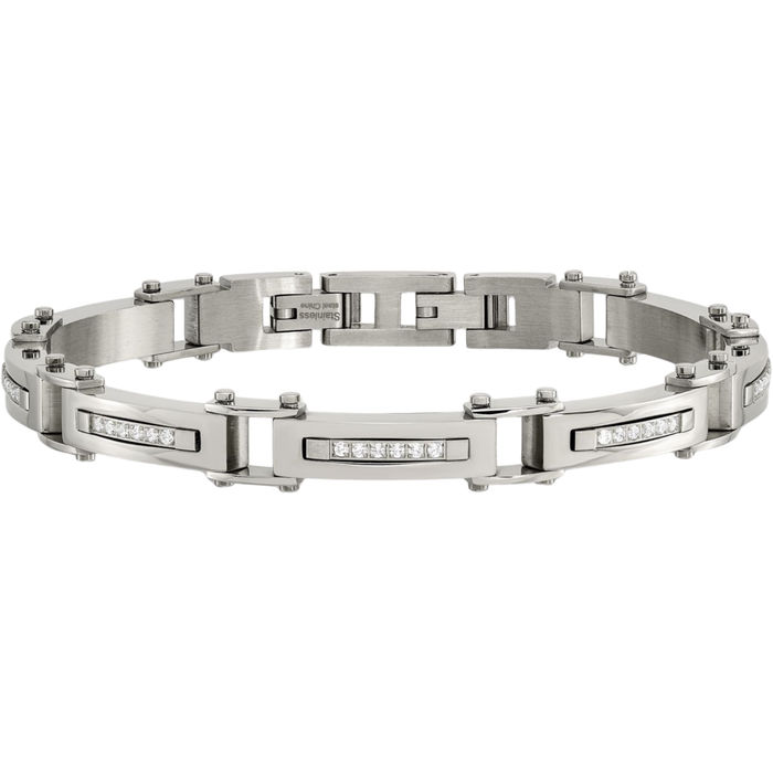 Stainless Steel Cubic Zirconia CZ Chain Bracelet